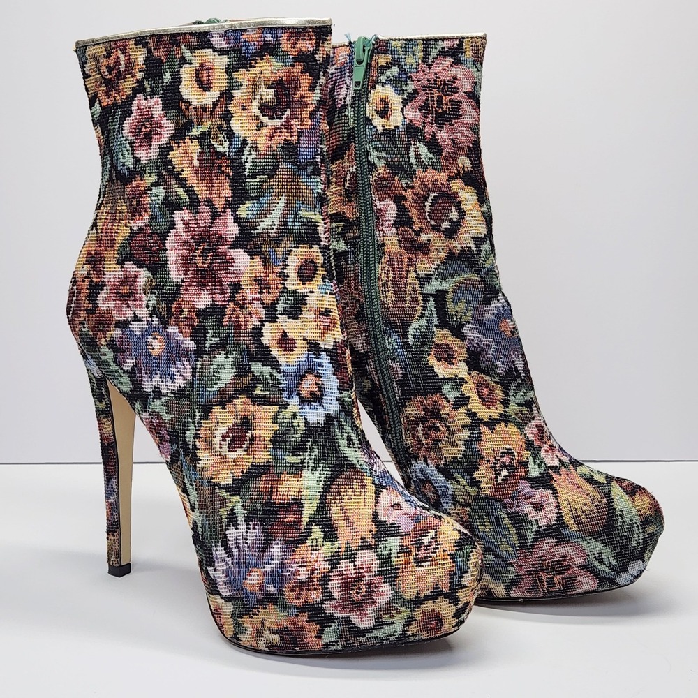 Bucco Tabea High Heel Booties Womens Size 10 Multicolor Floral Jacquard Platform